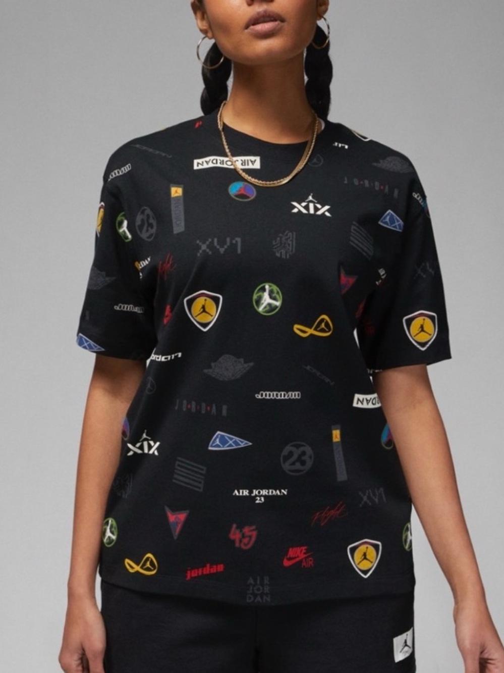 Nike Jordan Women’s Flight Graphic Tee Black Loose Fit T-Shirt Size M EUC - Picture 1 of 5
